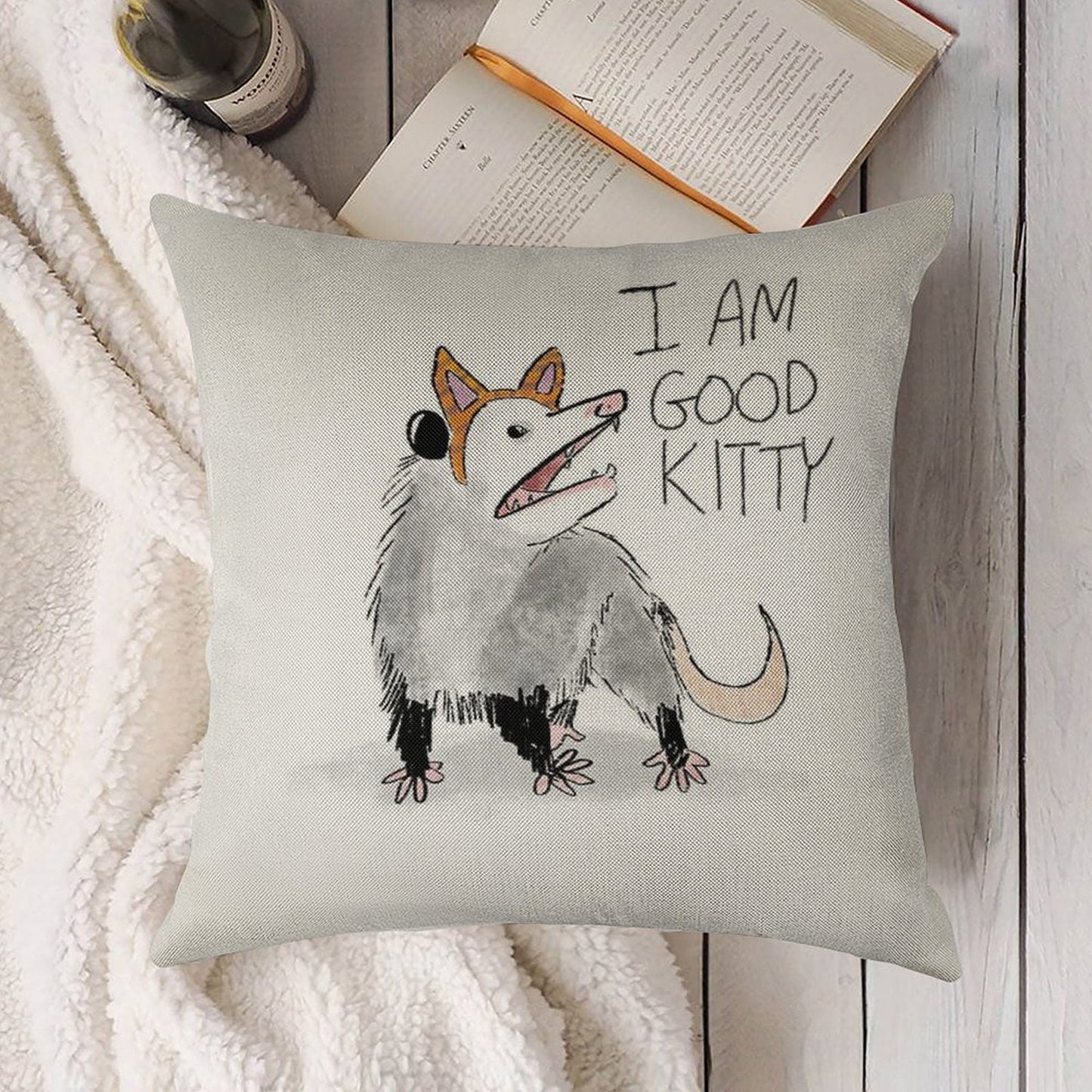 I AM GOOD KITTY Design Linen Throw Pillow Cover