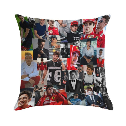 Charles Leclerc Monacan Motorsports Racing Driver Collage Soft Bedroom Essential Throw Pillow