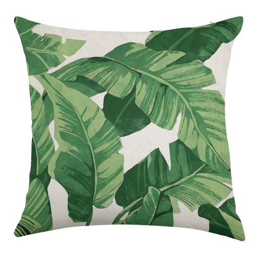 Tropical Banana Leaves II Linen Throw Pillow Cover