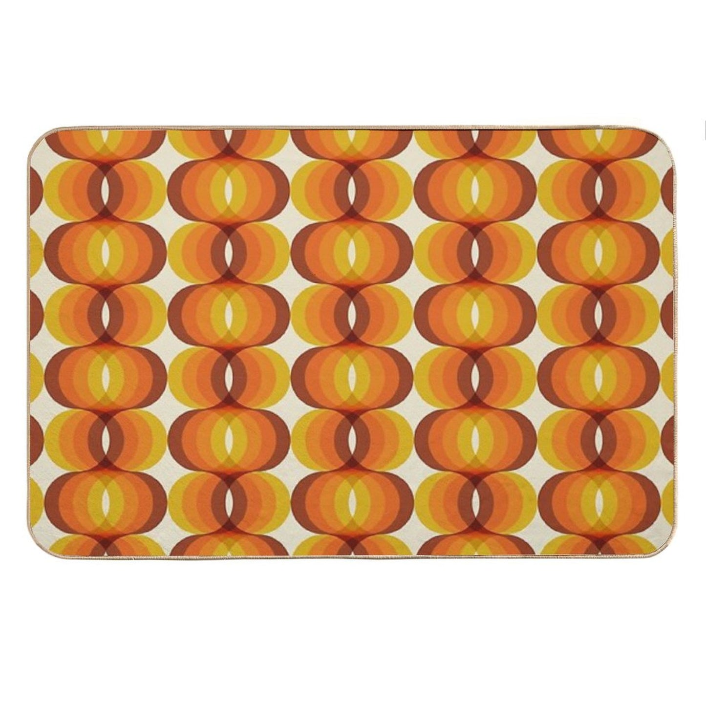 Orange, Brown, And Ivory Retro 1960s Wavy Pattern Bath Mat