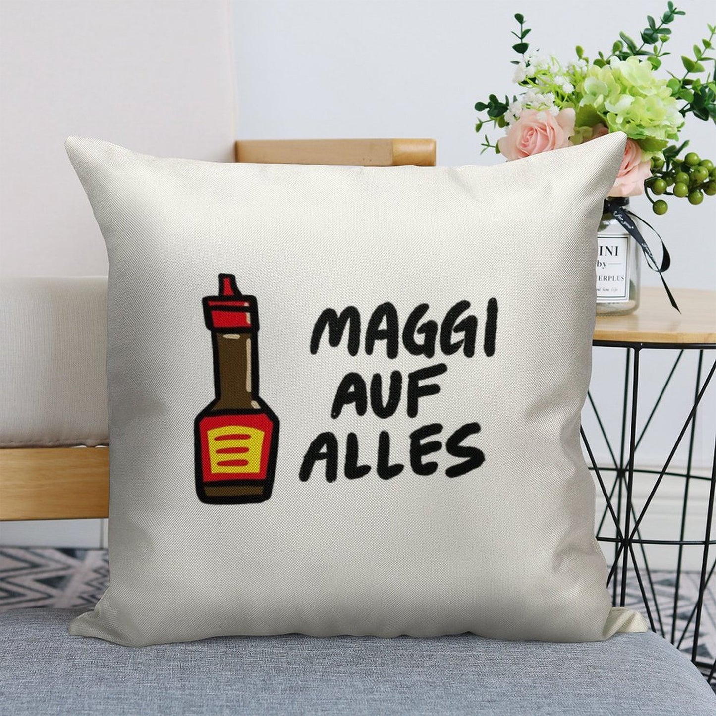 Maggi Auf Alles (Deutsch) Linen Throw Pillow Cover