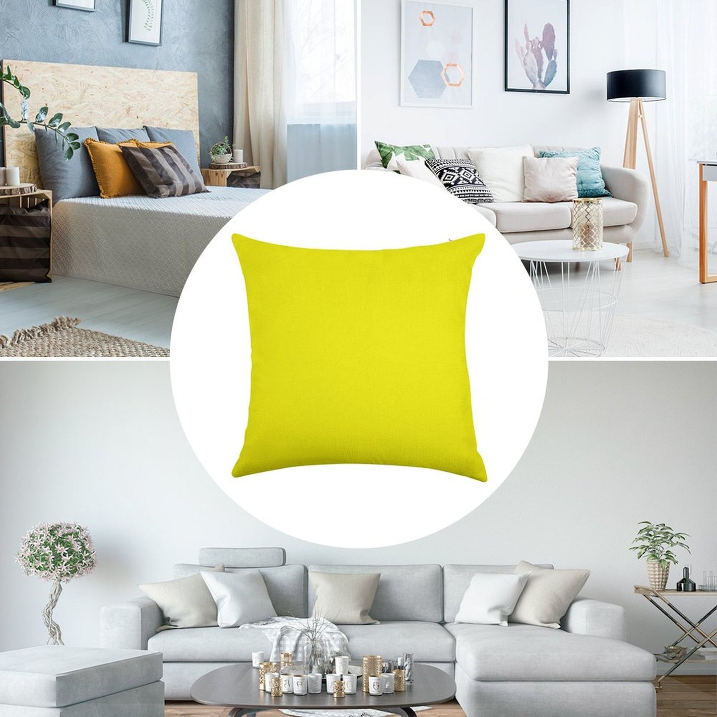 Neon Yellow Linen Throw Pillow Cover