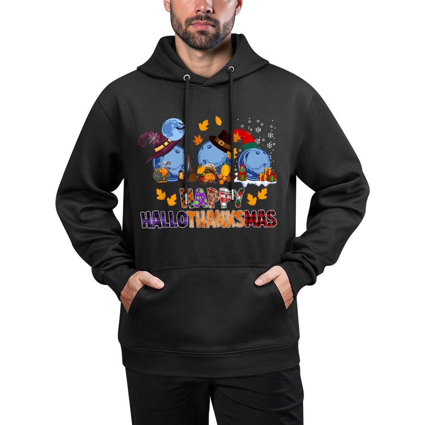 Cute Hallothanksmas Bowling Halloween Thanksgiving Christmas Versatile Streetwear Hoodie