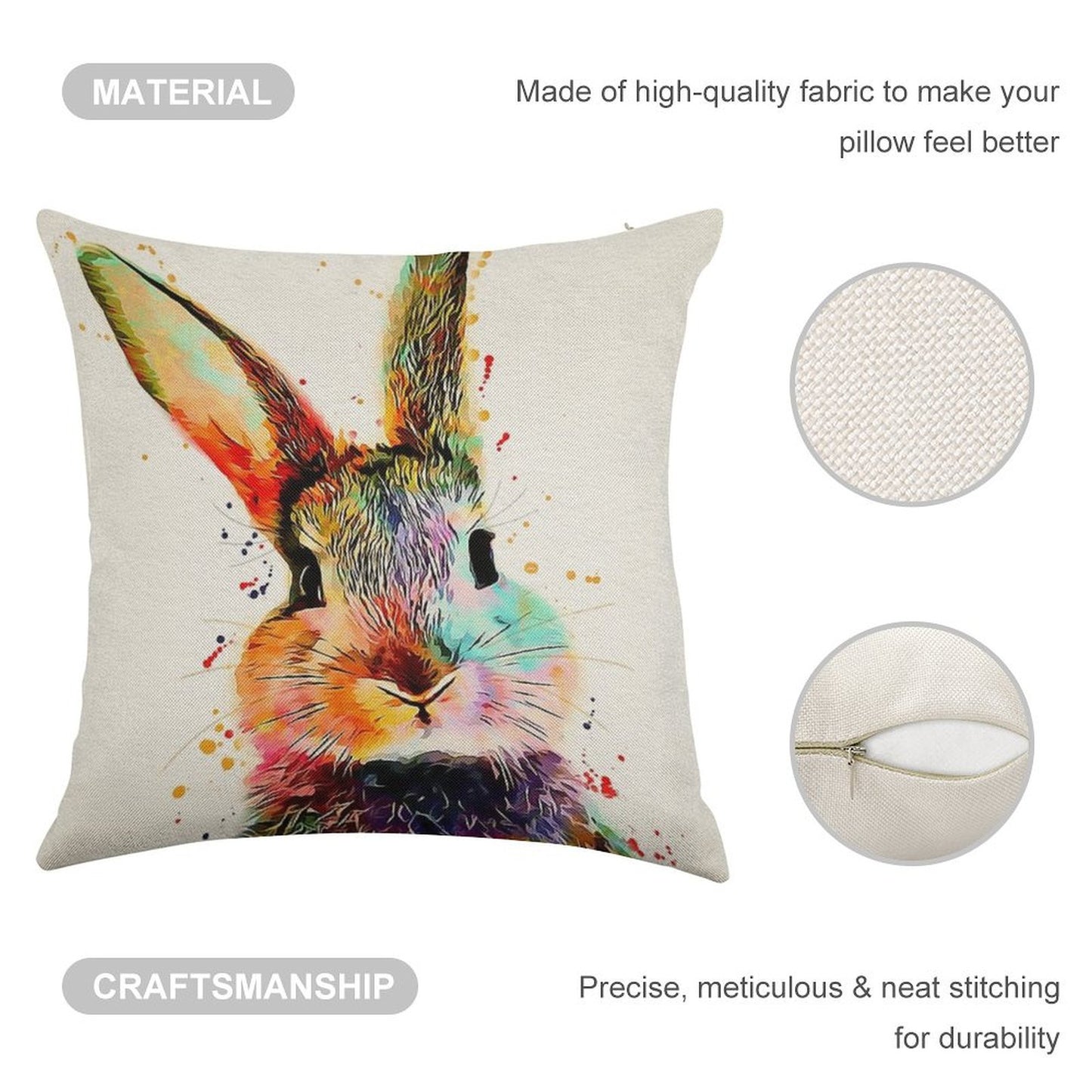 Rabbit Watercolor Art Work Linen Throw Pillow Cover