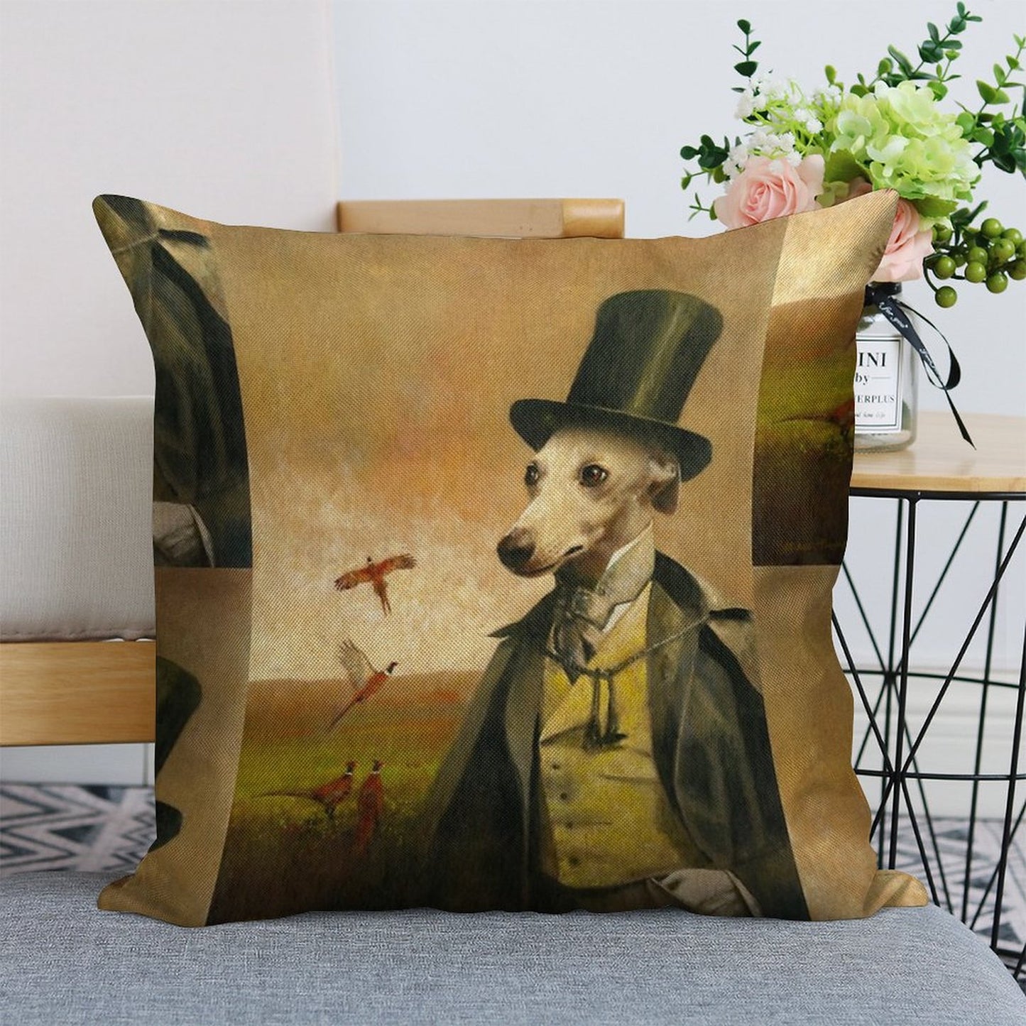 Victorian Whippet Linen Throw Pillow Cover
