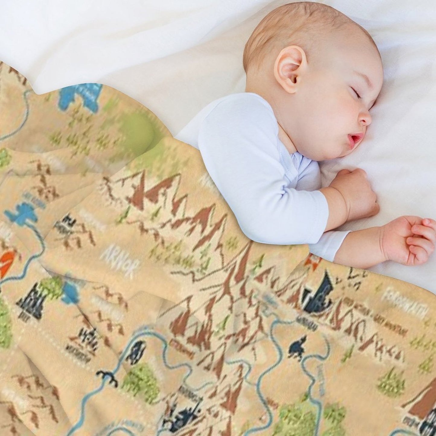 Tolkien - Middle Earth Map, Simple Icon Illustrations Throw Blanket