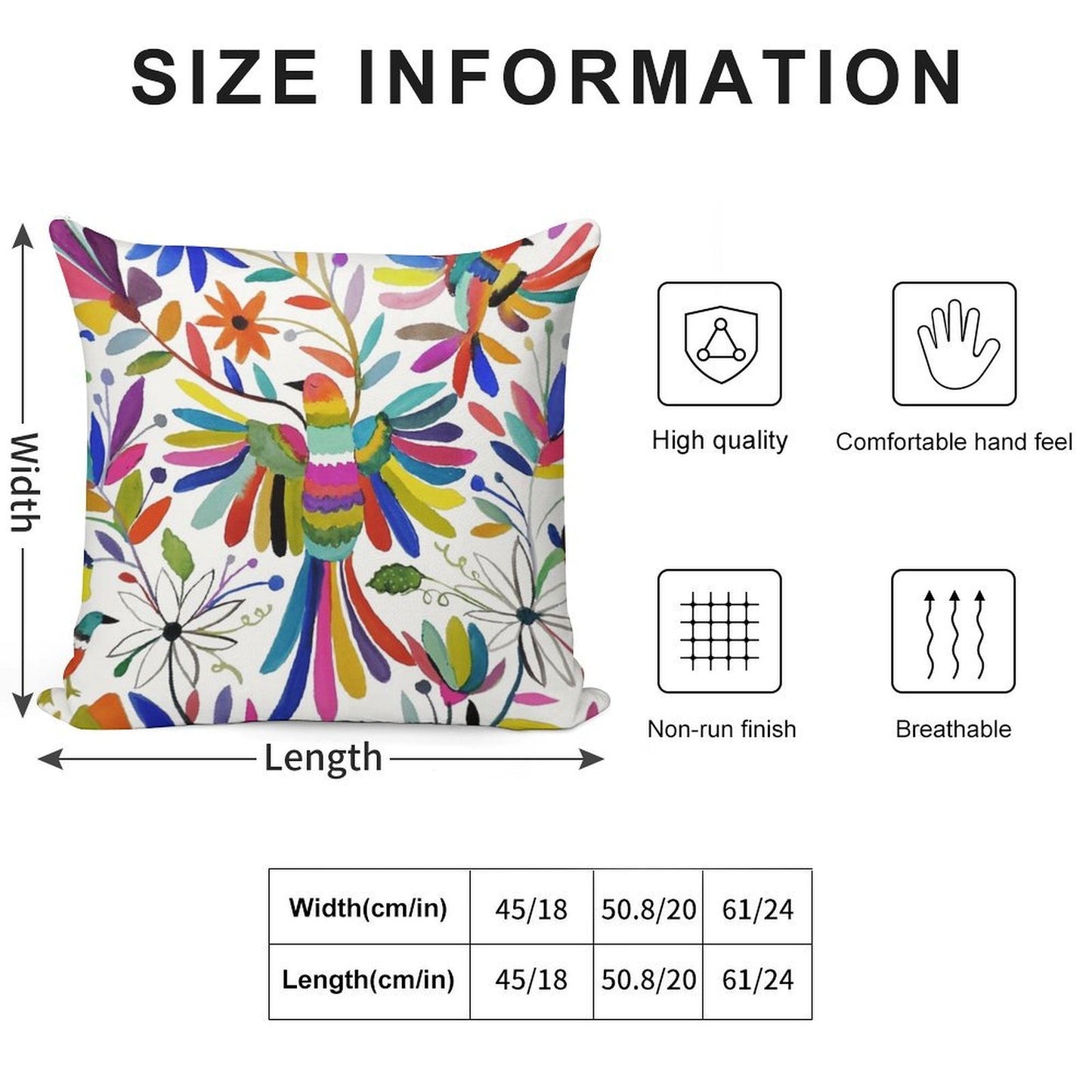 Otomi Bird Soft Skin-Friendly Throw Pillow