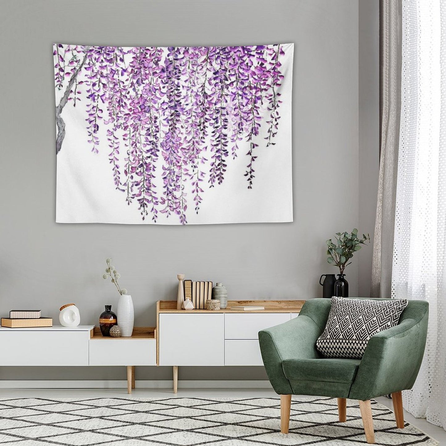 Hand Painted Purple Wisteria in Bloom Tapestry