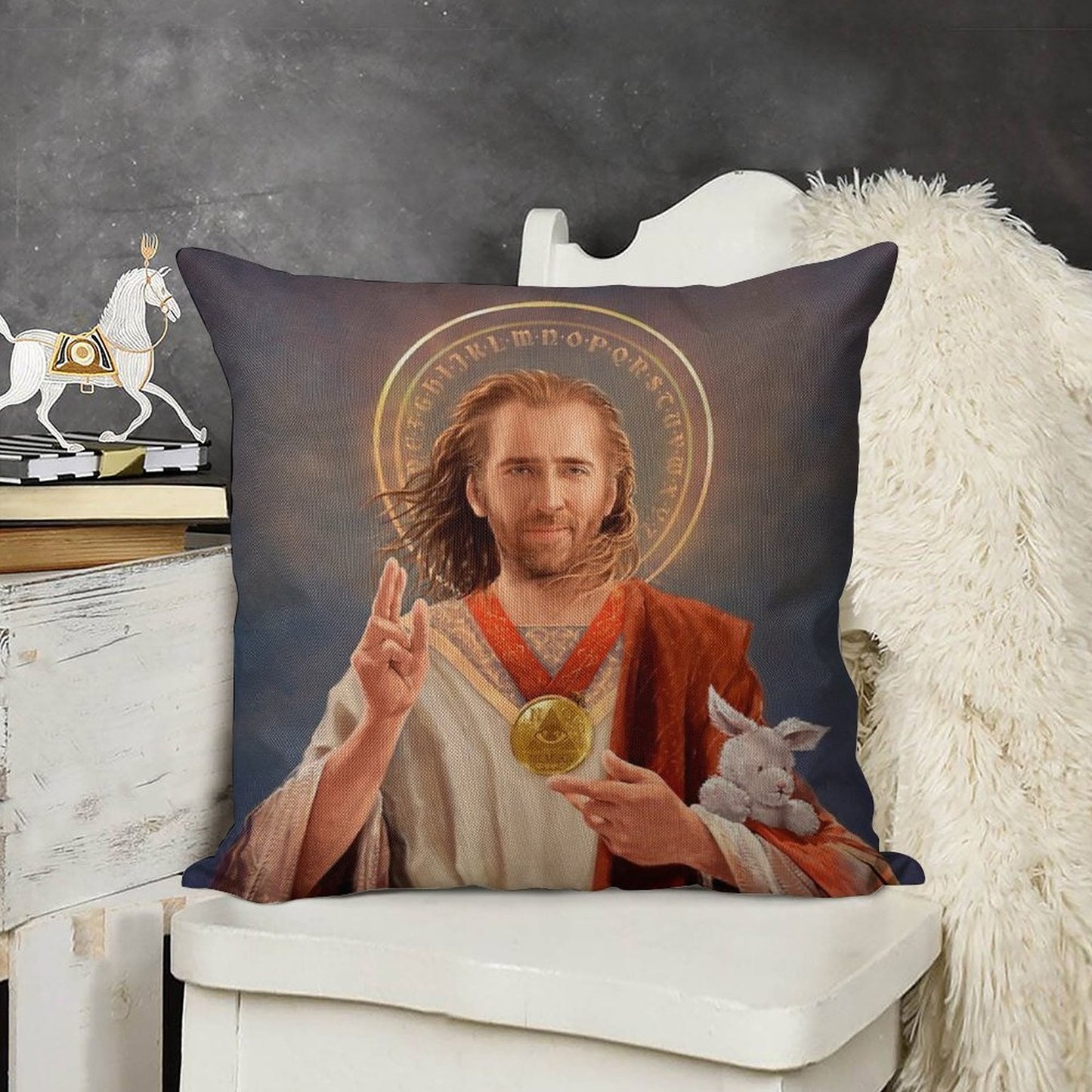 Nicolas Cage, Saint Nicolas of Cage, Nic Cage Original Religious Painting Linen Throw Pillow Cover