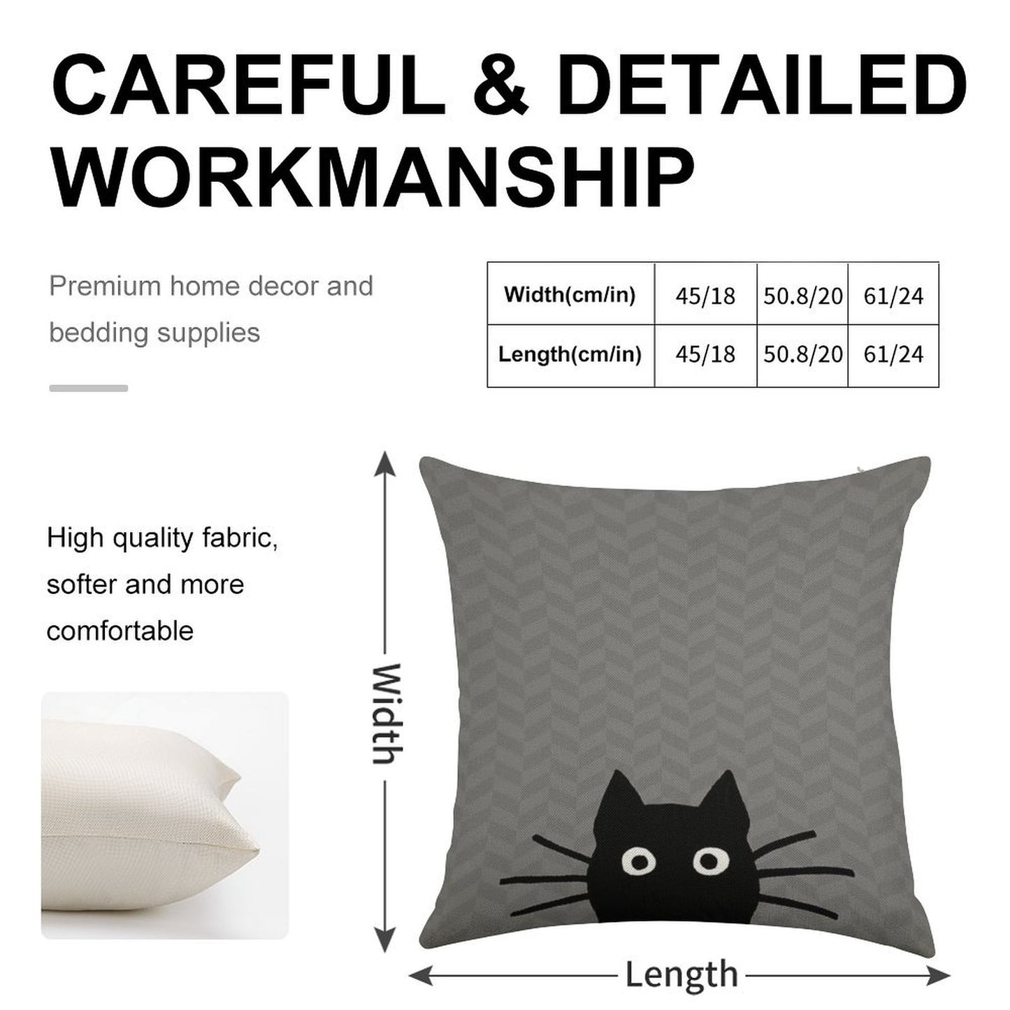 Black Cat Face Linen Throw Pillow Cover