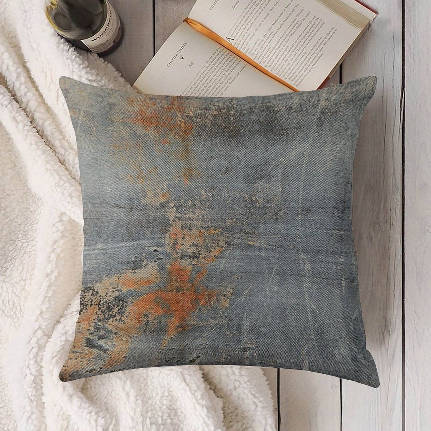 Burn Blue Rust - Alternative II Linen Throw Pillow Cover