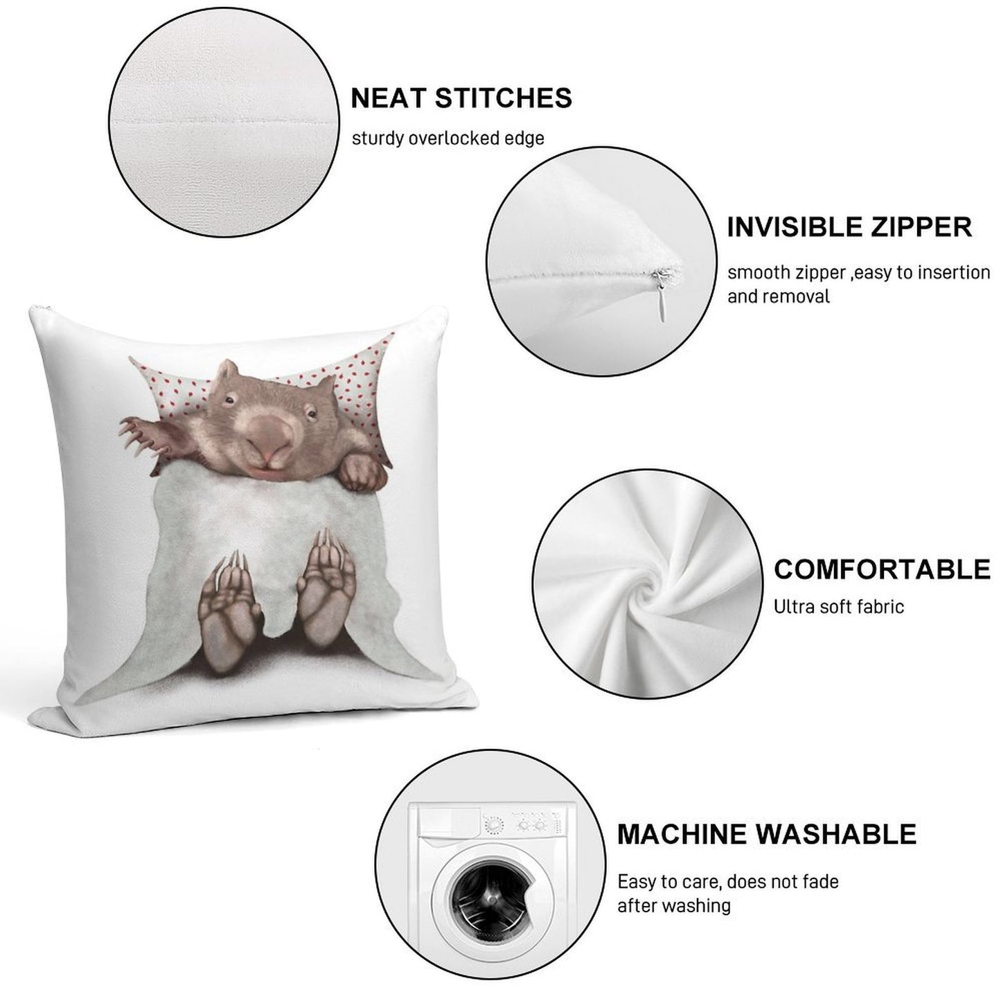 Wombat in Bed Soft Bedroom Essential Throw Pillow