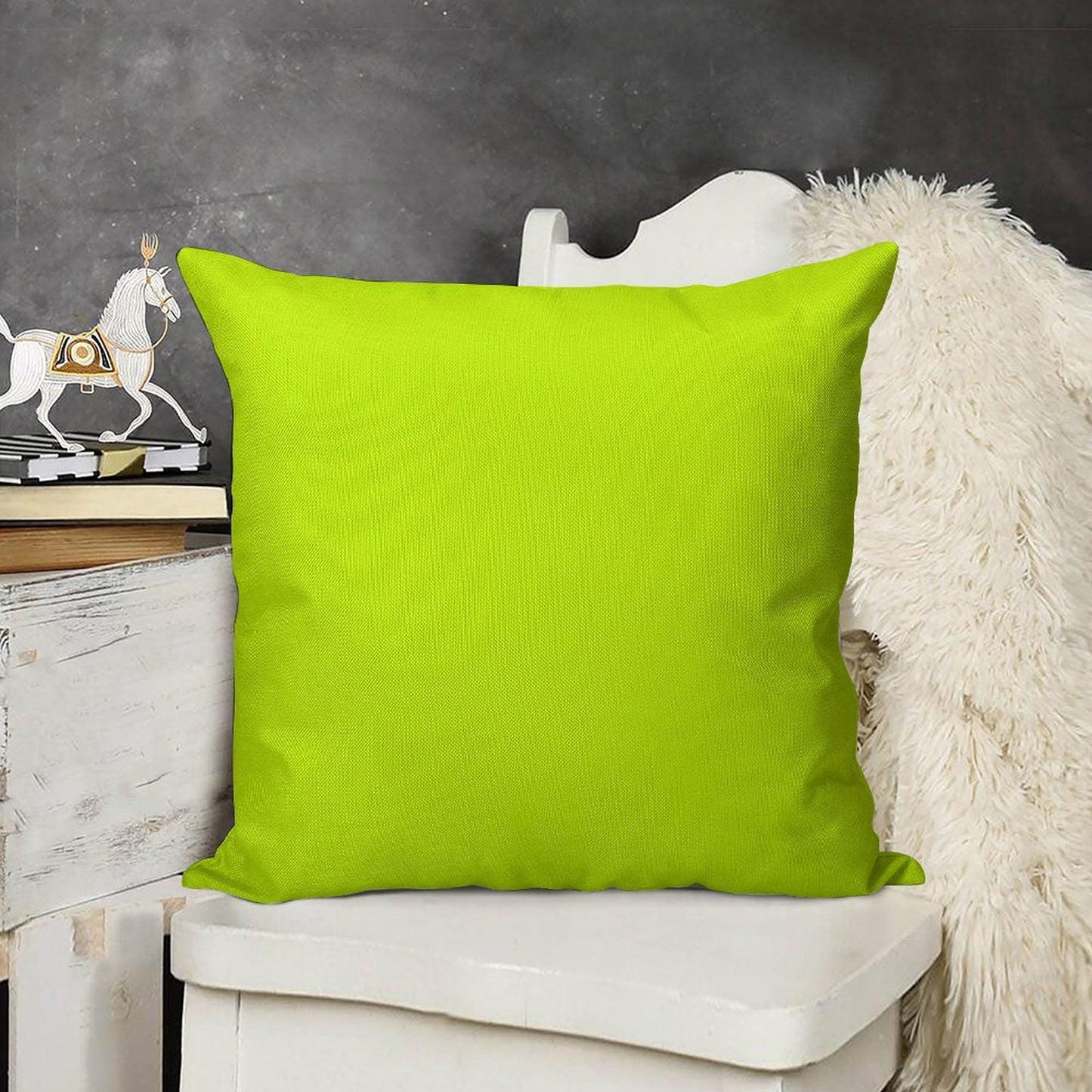Bright Green Lime Neon Color Linen Throw Pillow Cover
