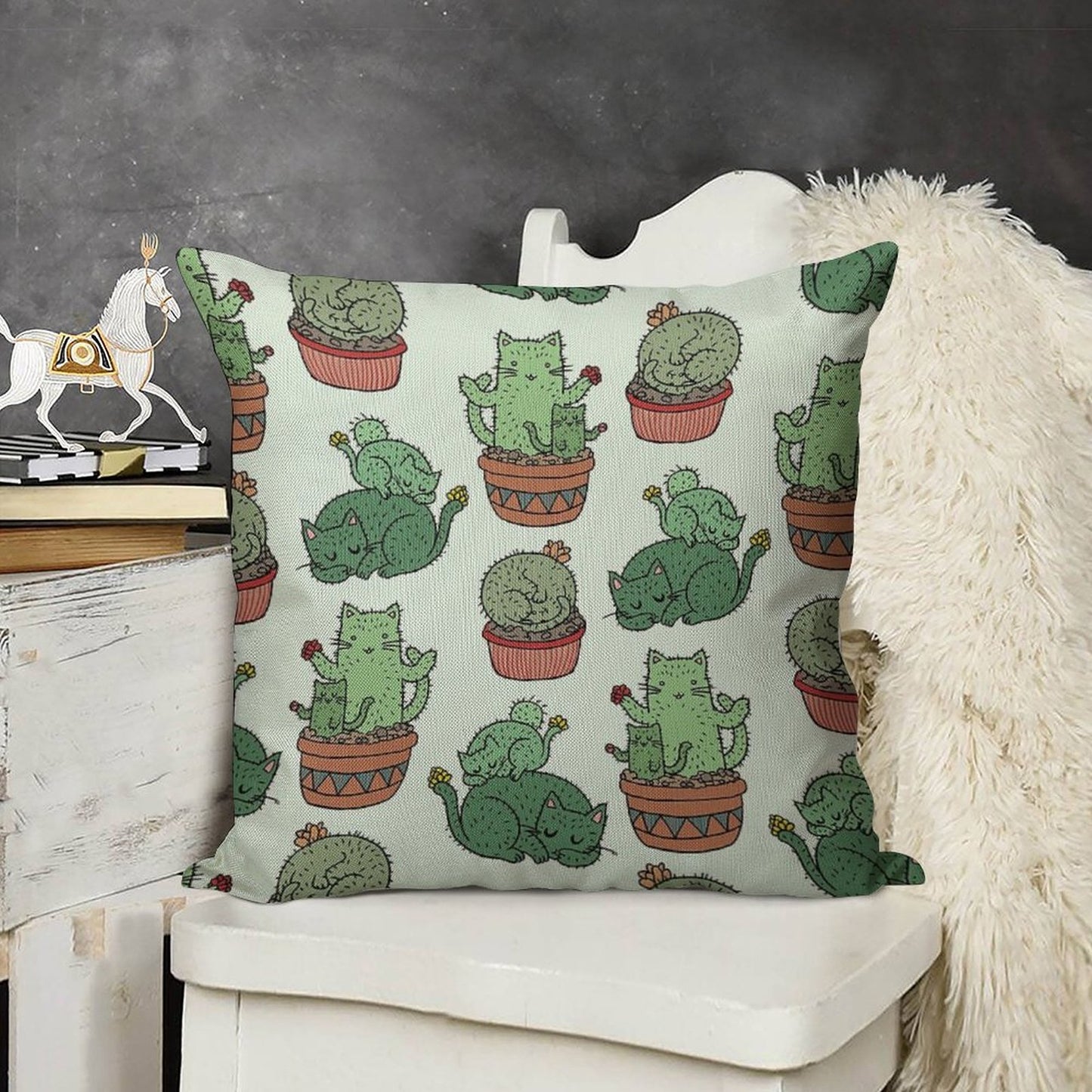 Cactus Cats Linen Throw Pillow Cover