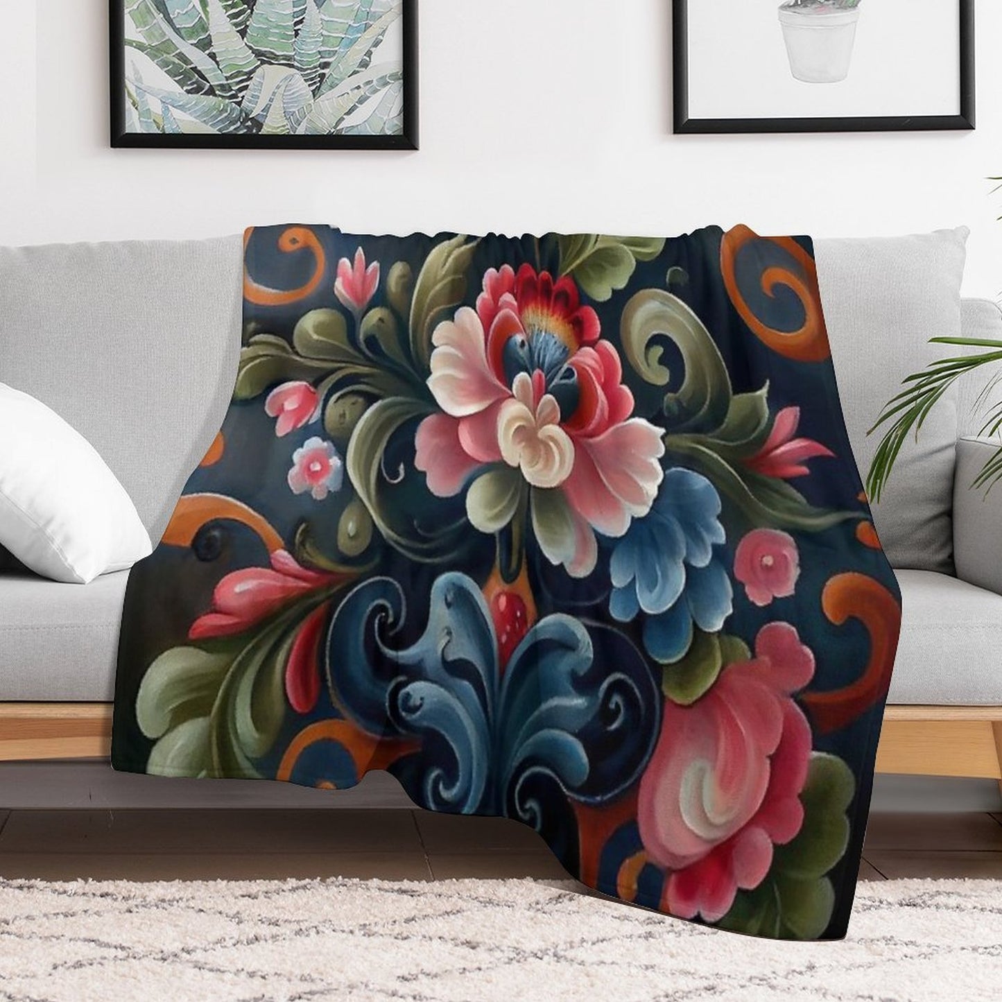 Norwegian Rosemaling-Oil On Canvas #9 Throw Blanket