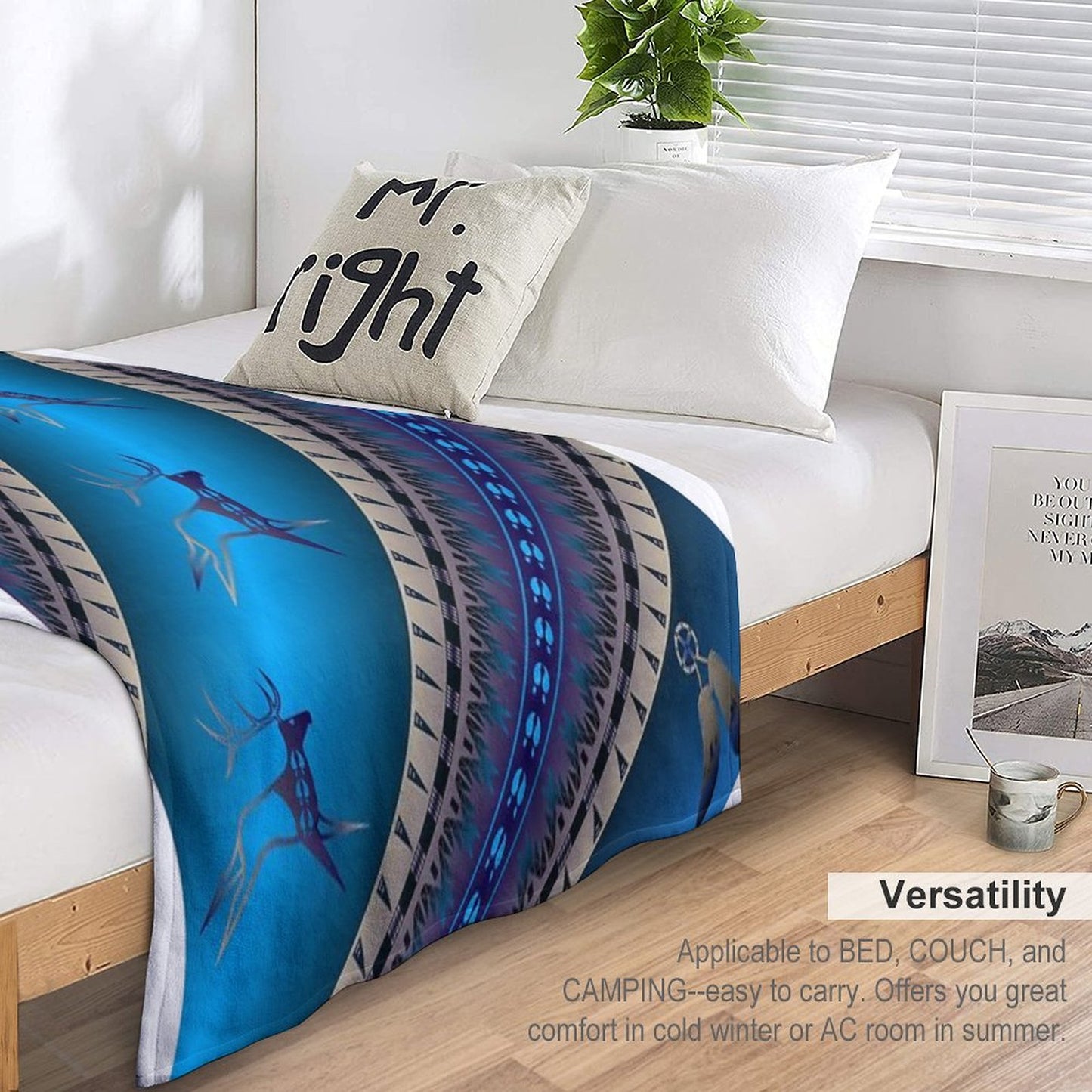 Elk Spirit (Blue) Throw Blanket