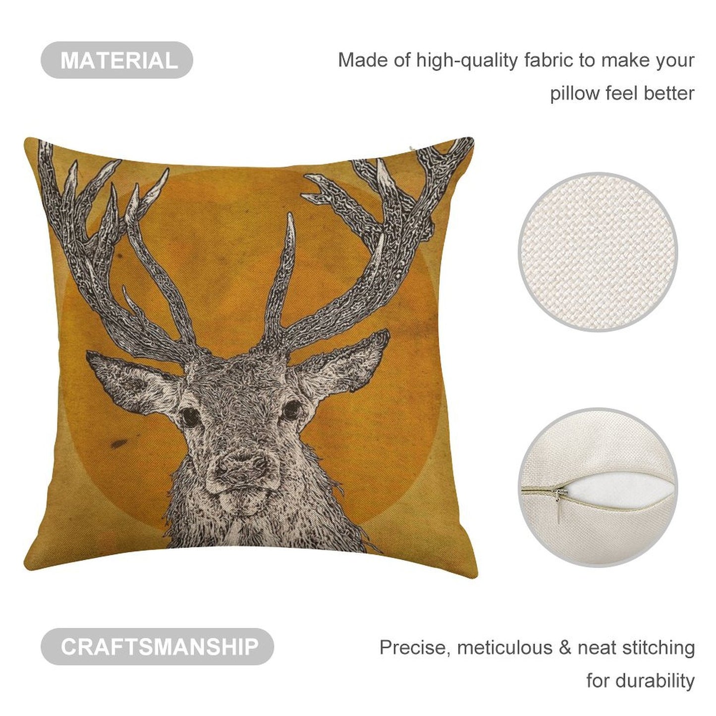 Wild Stag's Head Linen Throw Pillow Cover