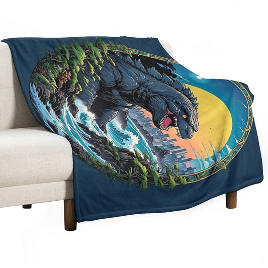 Godzilla Water Monster Gojira Retro Anime Japanese Art Throw Blanket
