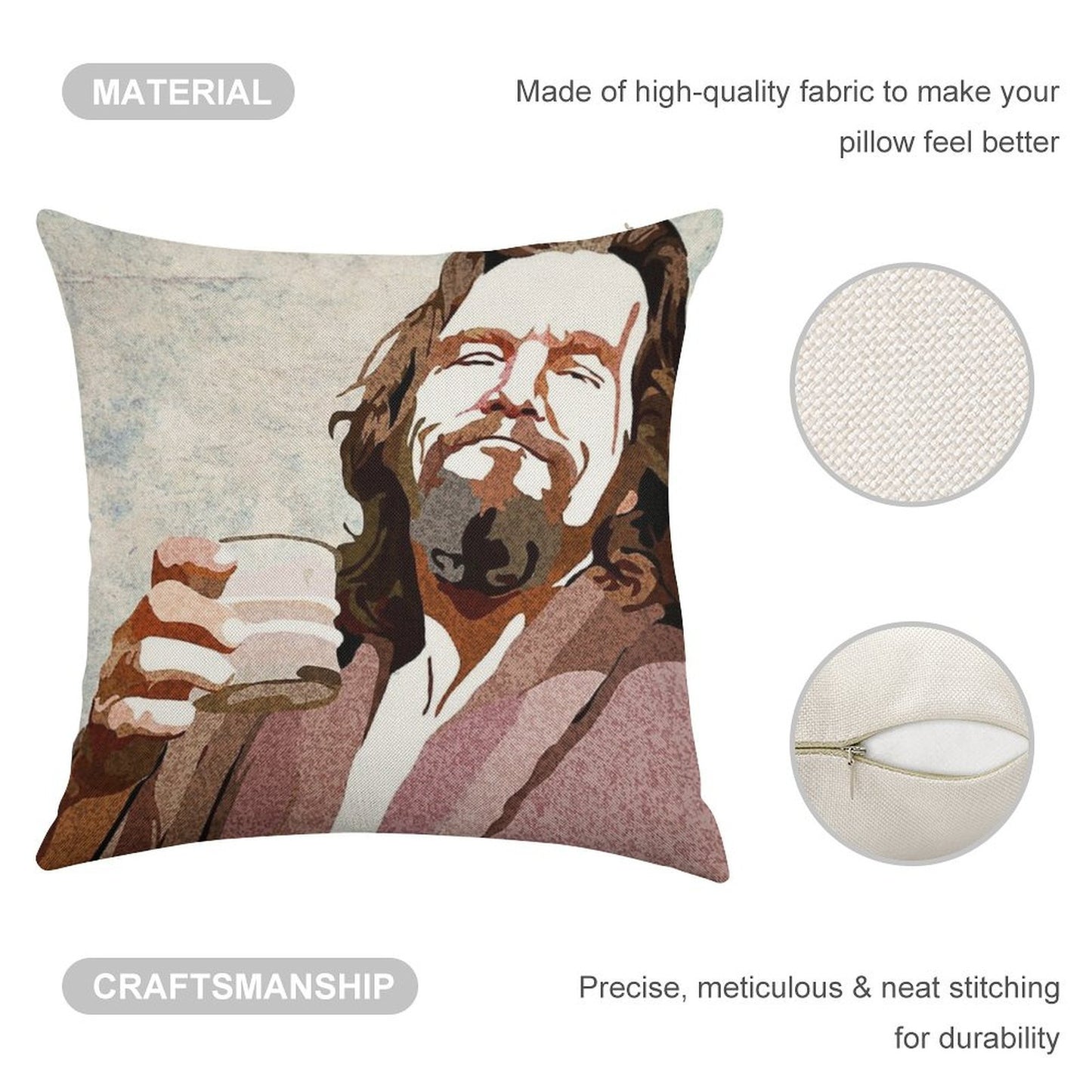 Big Lebowski DUDE Portrait Linen Throw Pillow Cover