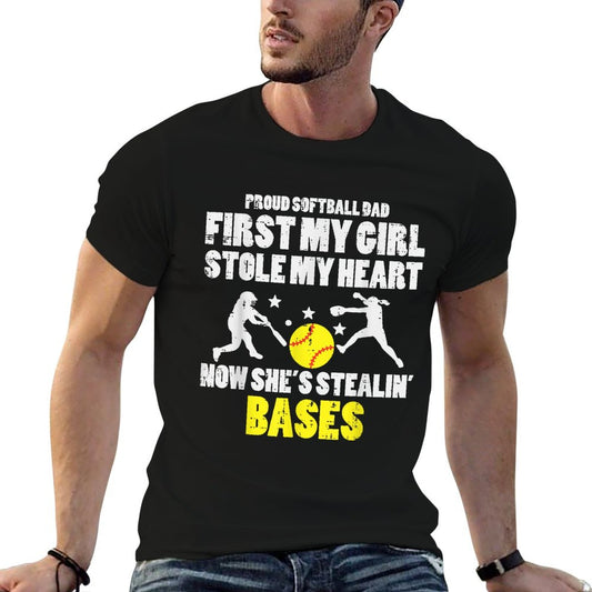 Softball Dad Girl Stole My Heart Stealing Bases Fathers Day T-Shirt