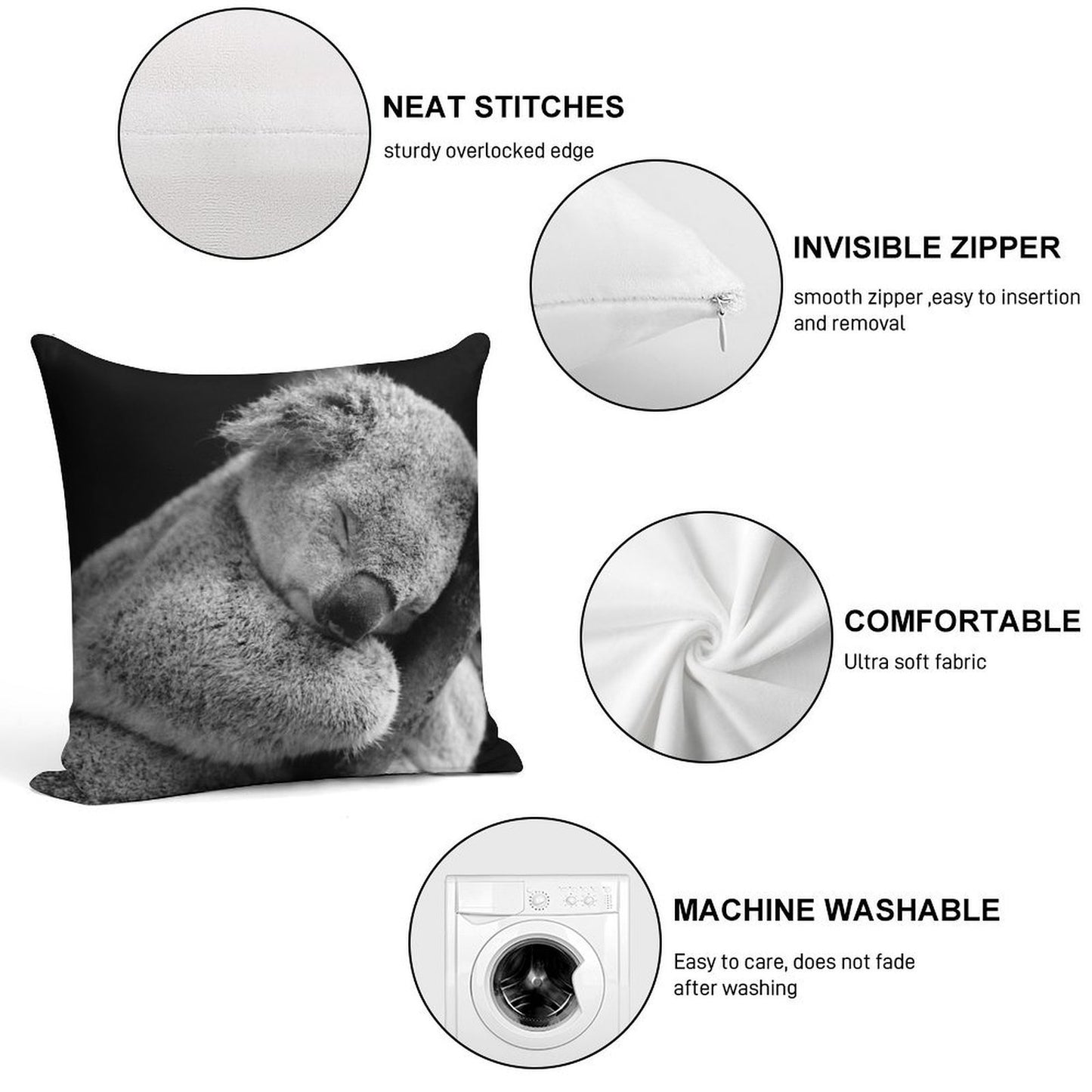 Wake Me Later - Sleeping Koala Soft Durable Construction Throw Pillow