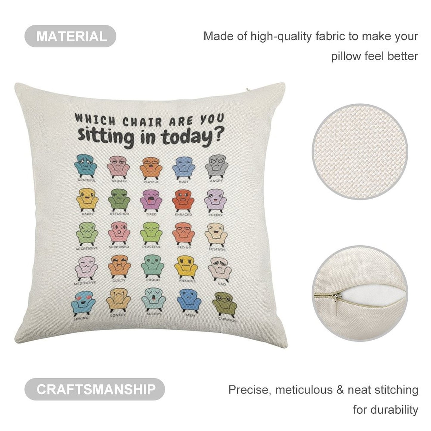 Chair Feelings, Emotions Chart, Mental Health, Therapy Office, Therapist Gift, Counsellor Tools, School Counselor, Mood Chart, S Linen Throw Pillow Cover