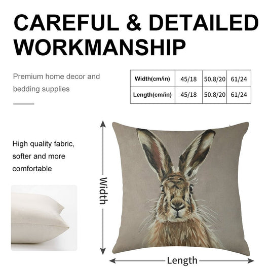 Hare Linen Throw Pillow Cover