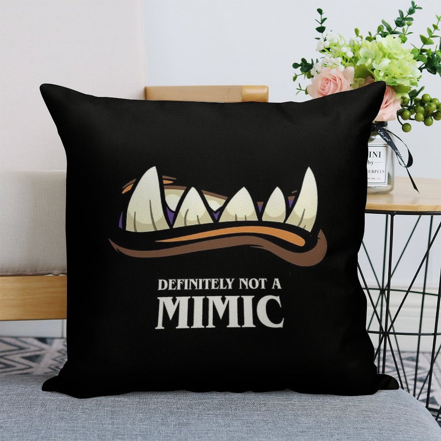 Definitely Not A Mimic Tabletop RPG Gaming Linen Throw Pillow Cover