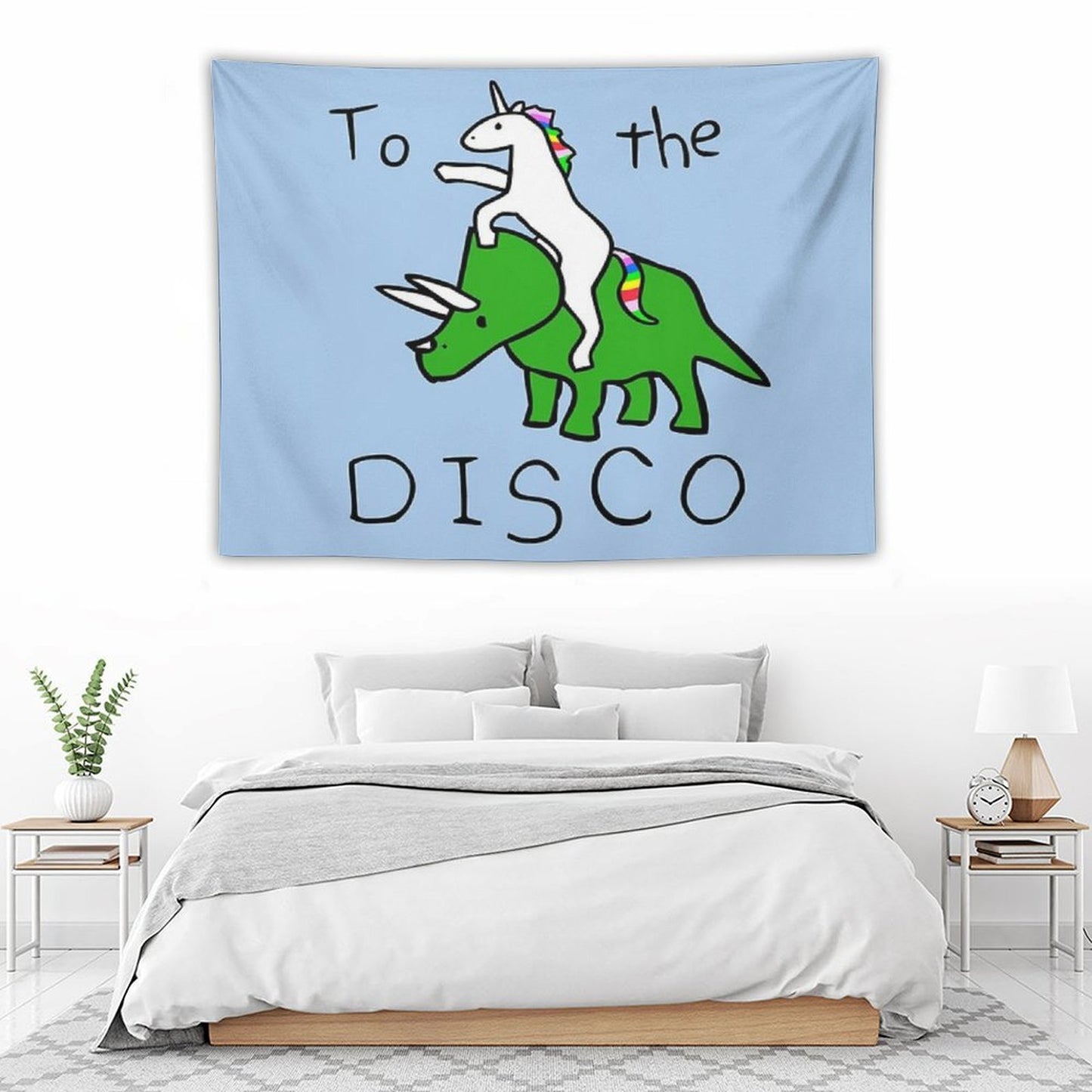 To The Disco (Unicorn Riding Triceratops) Tapestry
