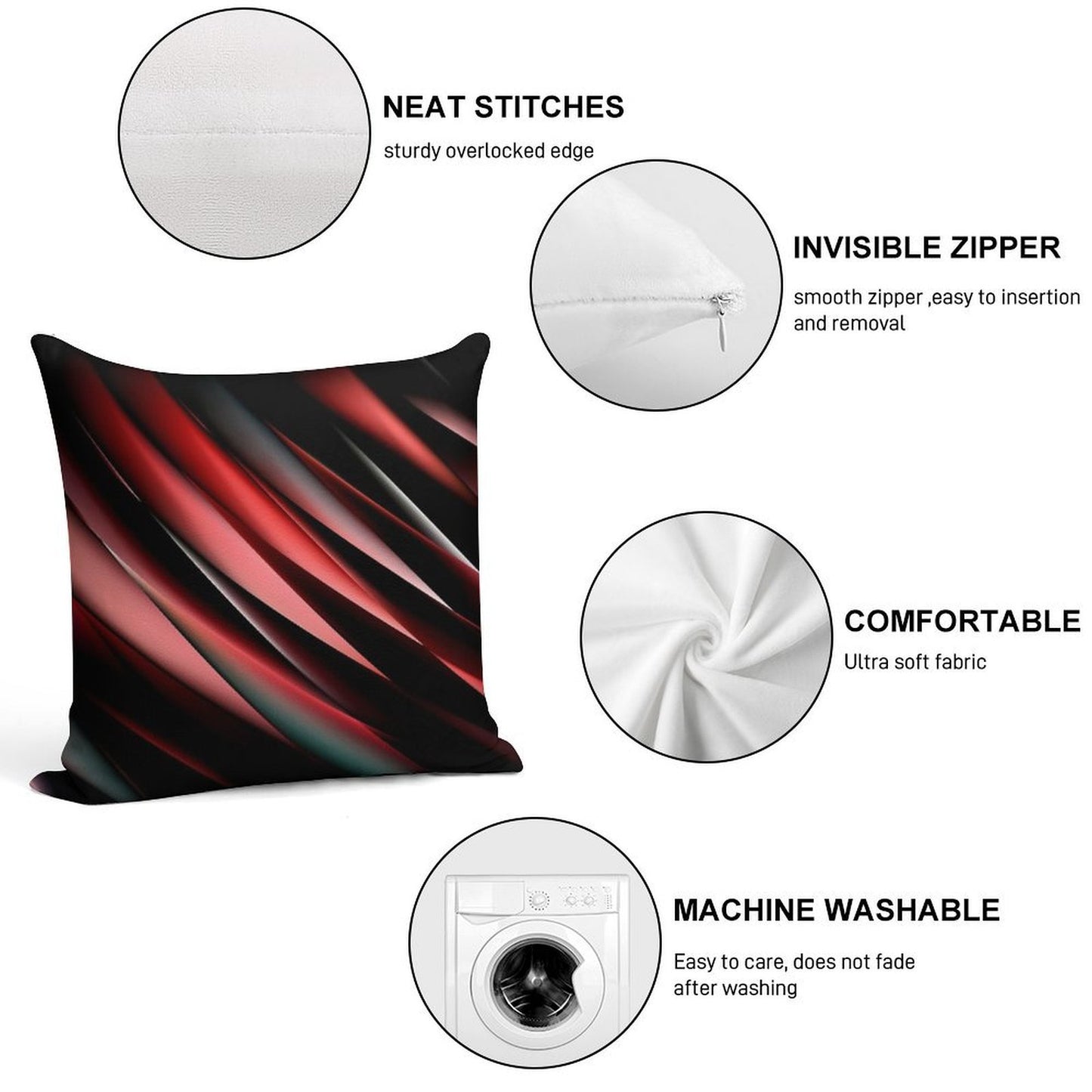 Decorative Red And Black Soft Shrink-Resistant Throw Pillow