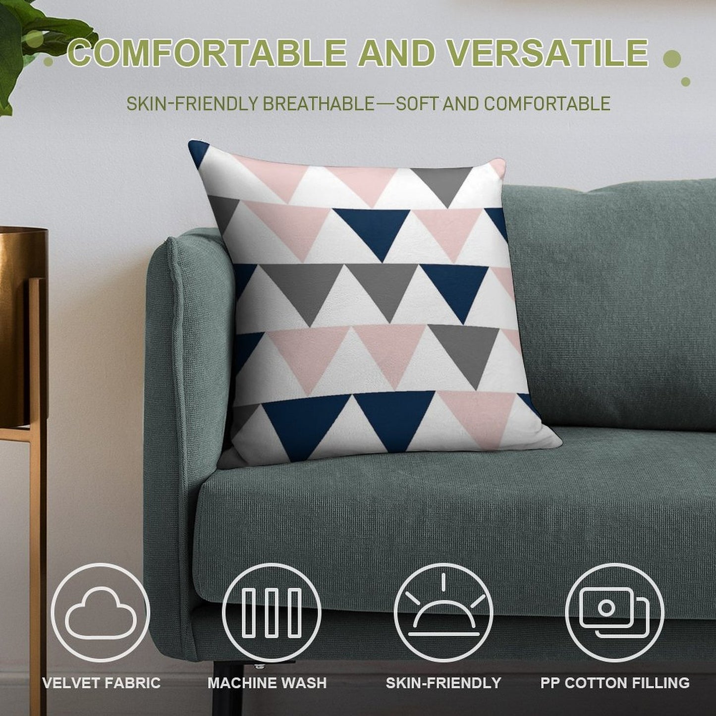 Arrows in Navy Blue, Charcoal Grey, And Blush Pink on White. Minimalist Geometric Contemporary Design Soft High-Density Material Throw Pillow
