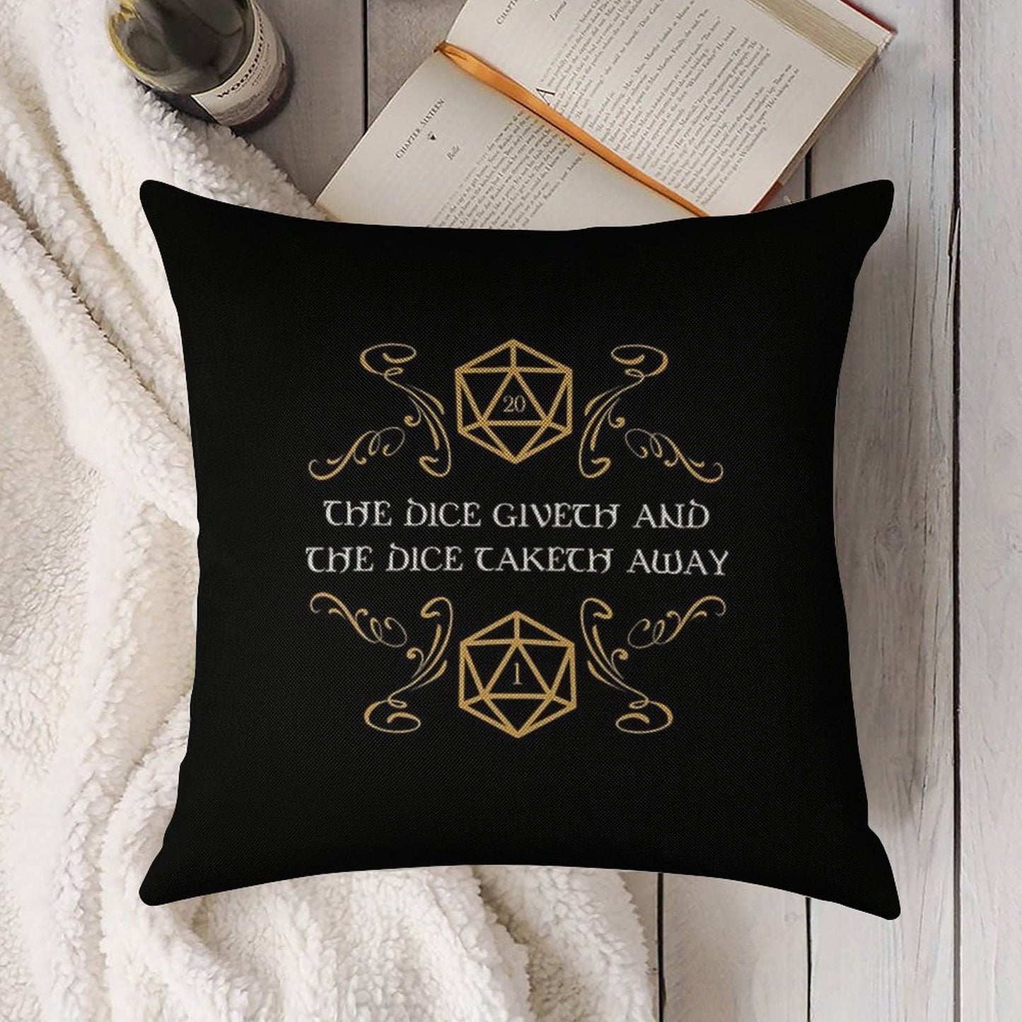 The Dice Giveth And Taketh Away Natural 20 And Critical Fail Linen Throw Pillow Cover