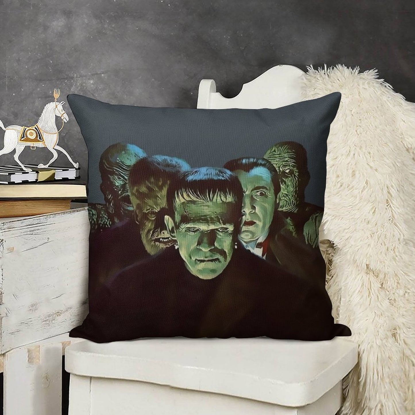 Gang of Monsters Linen Throw Pillow Cover