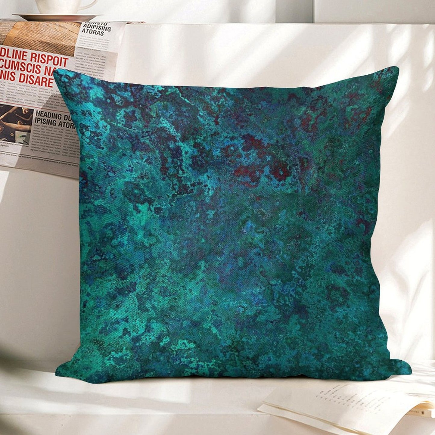Shimmering Ocean Blue Linen Throw Pillow Cover