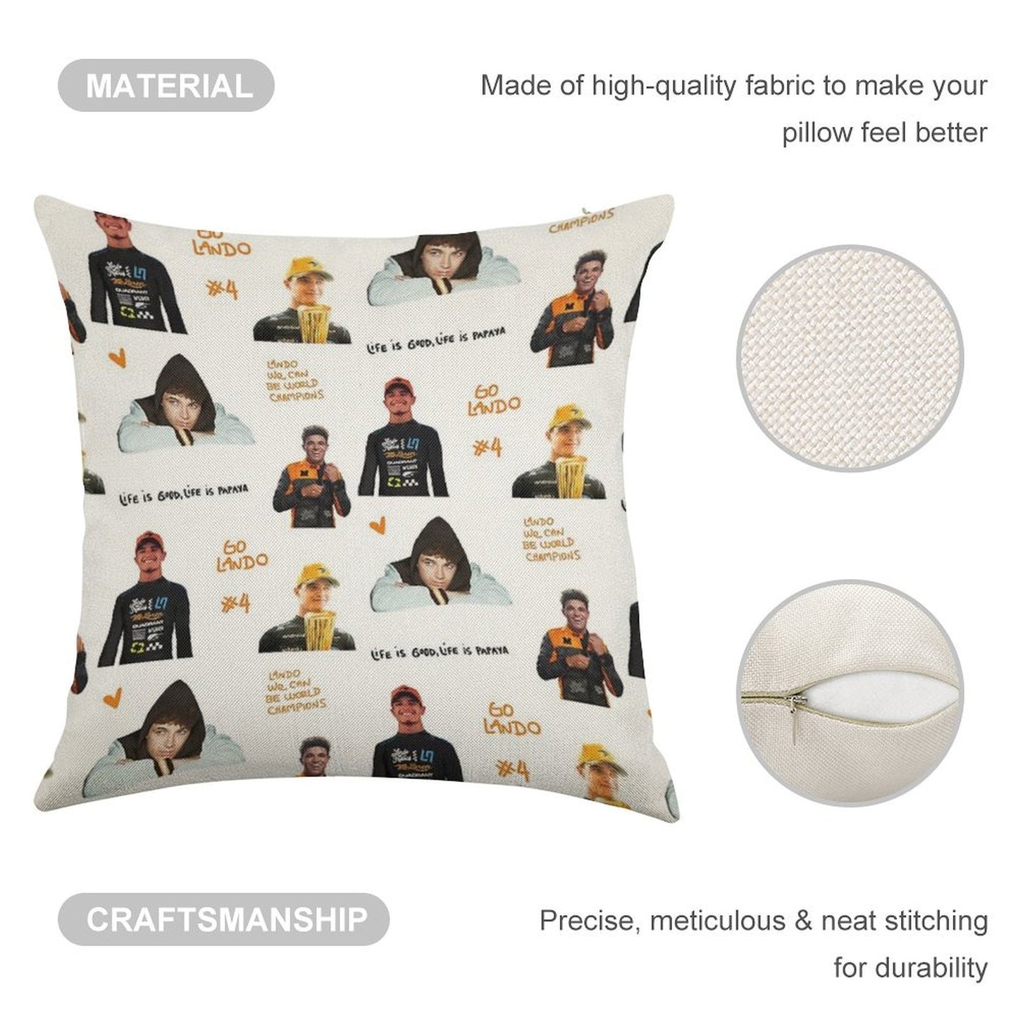Lando Norris Illustrated Stickers Linen Throw Pillow Cover