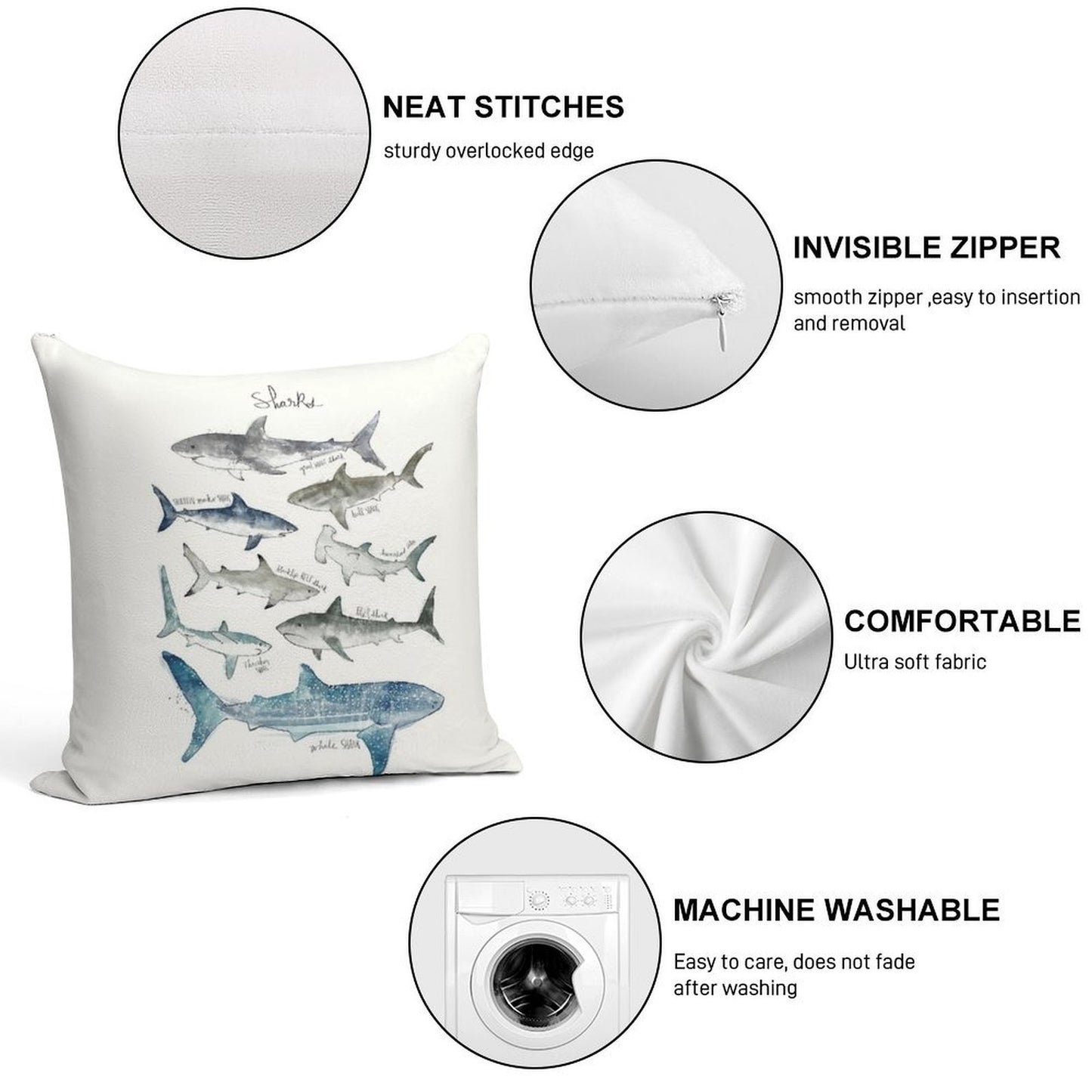 Sharks Soft Warmth Comfort Throw Pillow