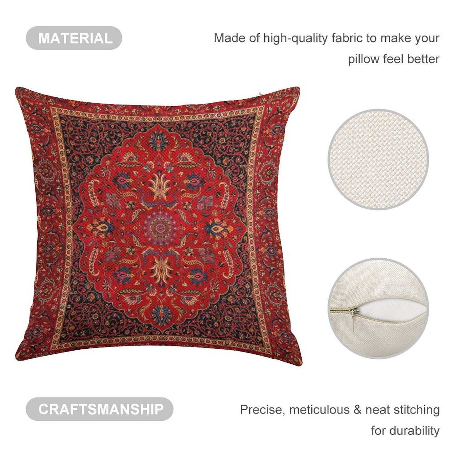 Red Persian Rug Linen Throw Pillow Cover