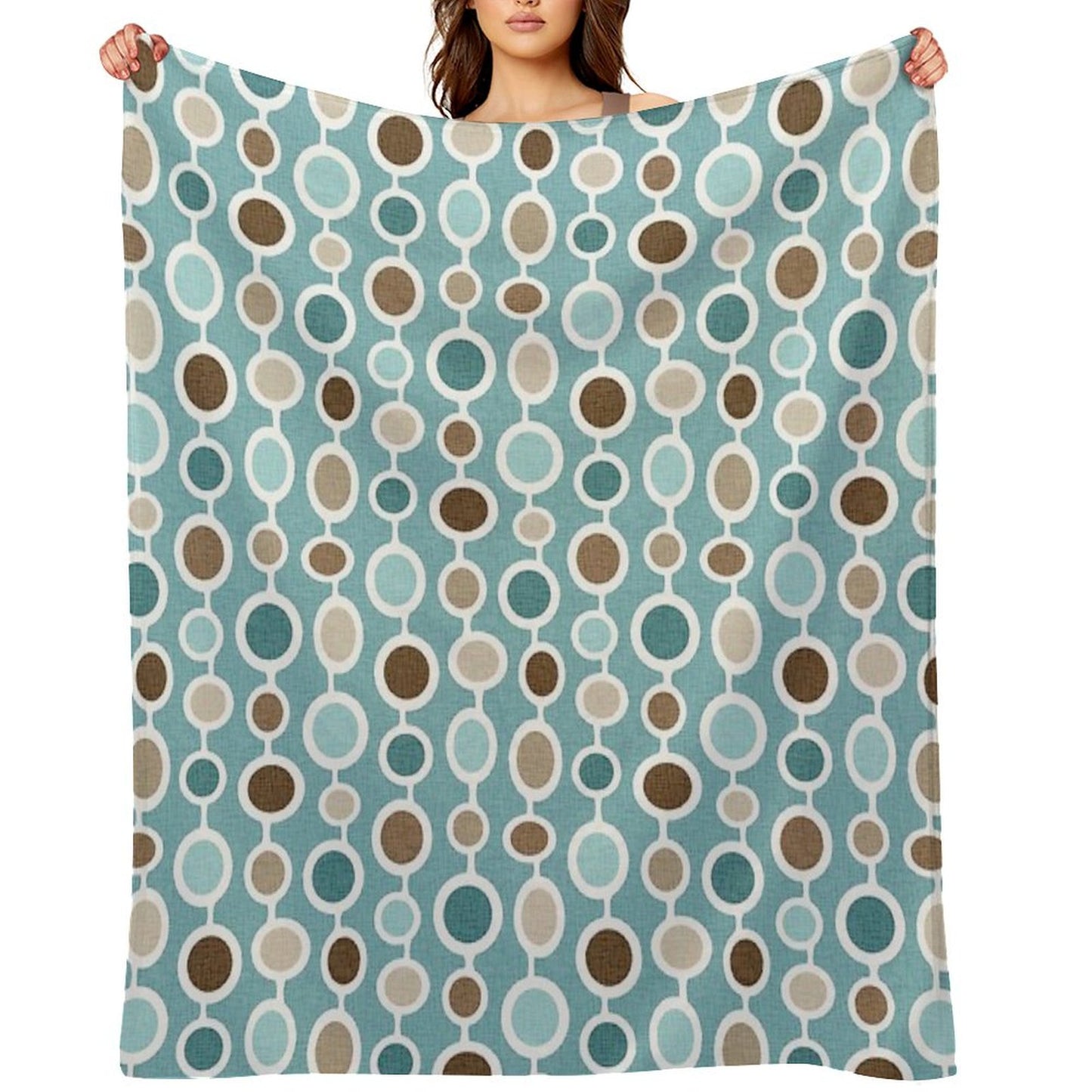 Mid Century Modern Geometric Circle Atomic Art Print 2 - Blue Brown Throw Blanket