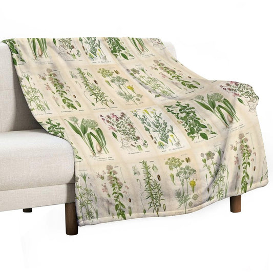Apothecary Herbs Vintage Botanical Plants Cottagecore Throw Blanket