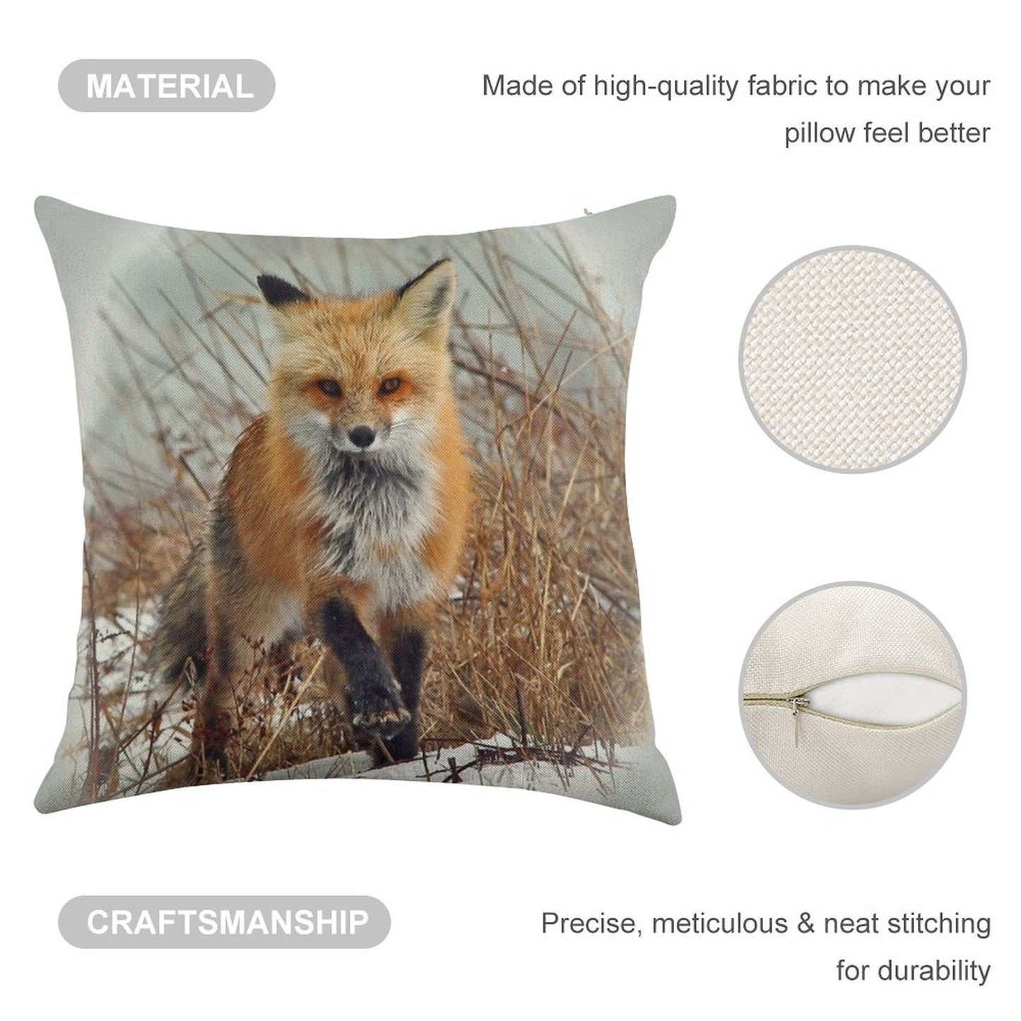 Red Fox Linen Throw Pillow Cover