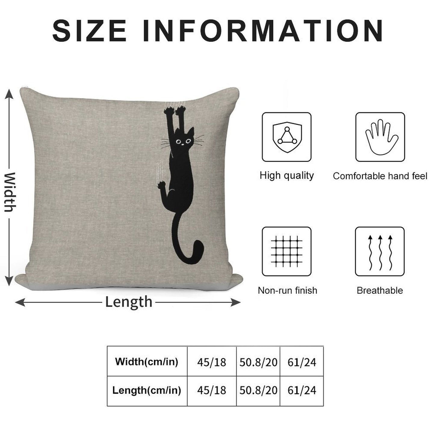 Black Cat Holding On Soft Washable Throw Pillow