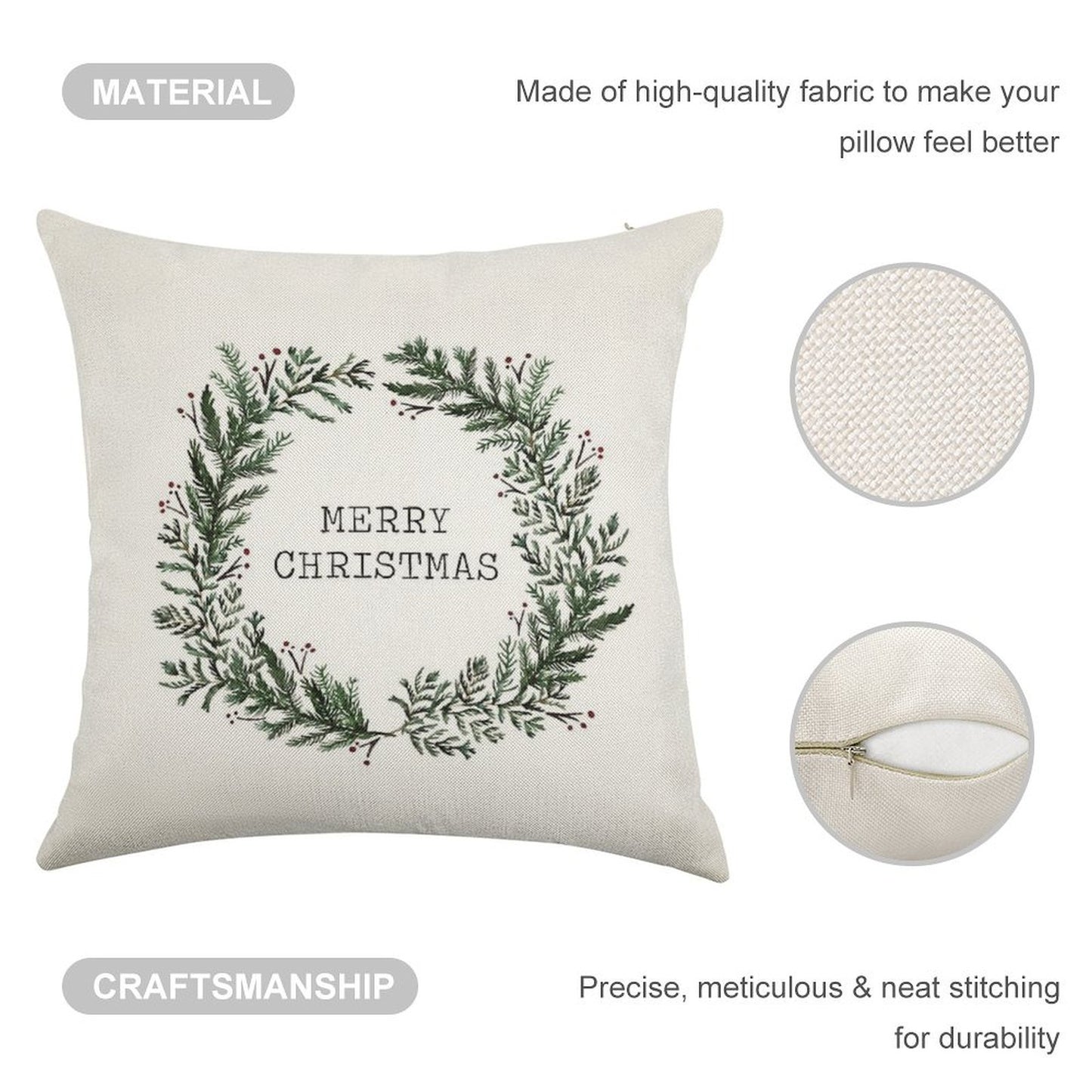 Simple Merry Christmas Linen Throw Pillow Cover