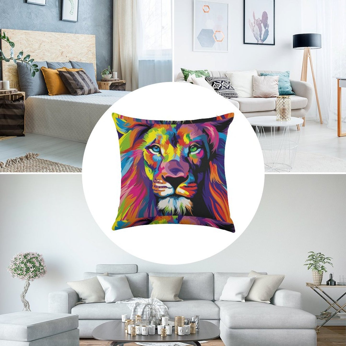 Banksy Rainbow Lion Graffiti Pop Art Painting Linen Throw Pillow Cover