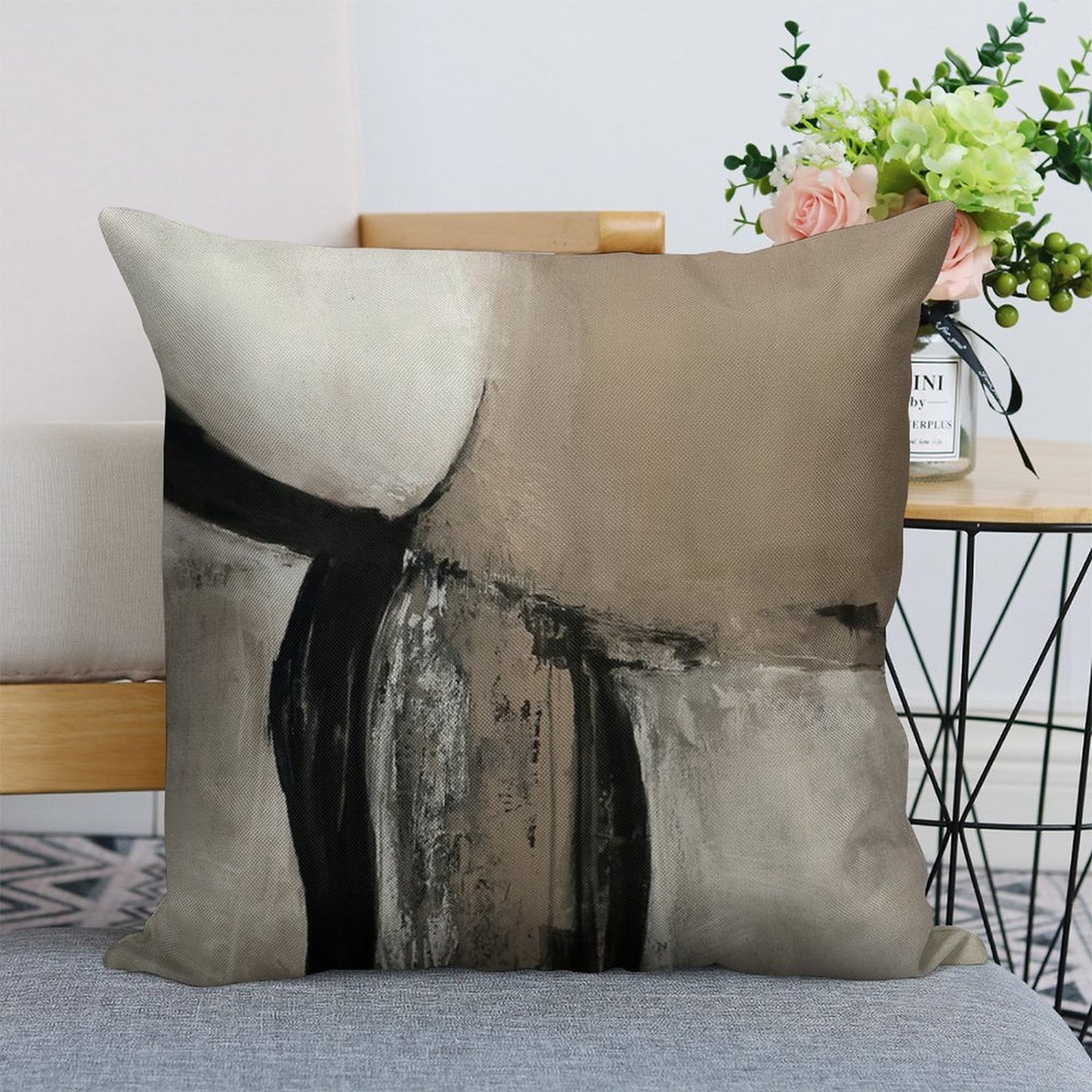 Neutral Abstract Linen Throw Pillow Cover