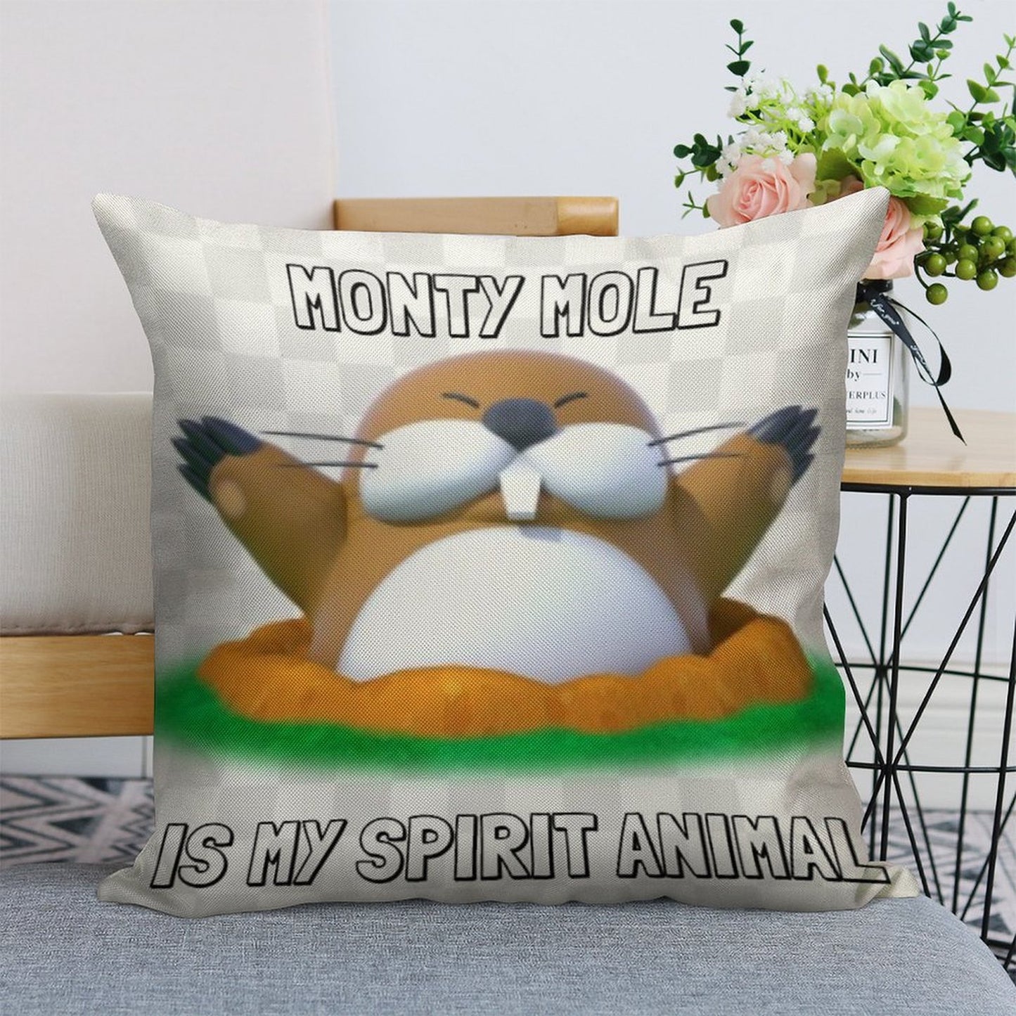 Monty Mole Is My Spirit Animal Linen Throw Pillow Cover