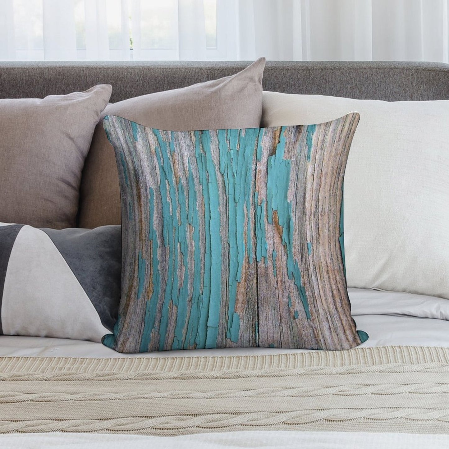 Shabby Rustic Weathered Wood Turquoise Soft Fade-Resistant Throw Pillow