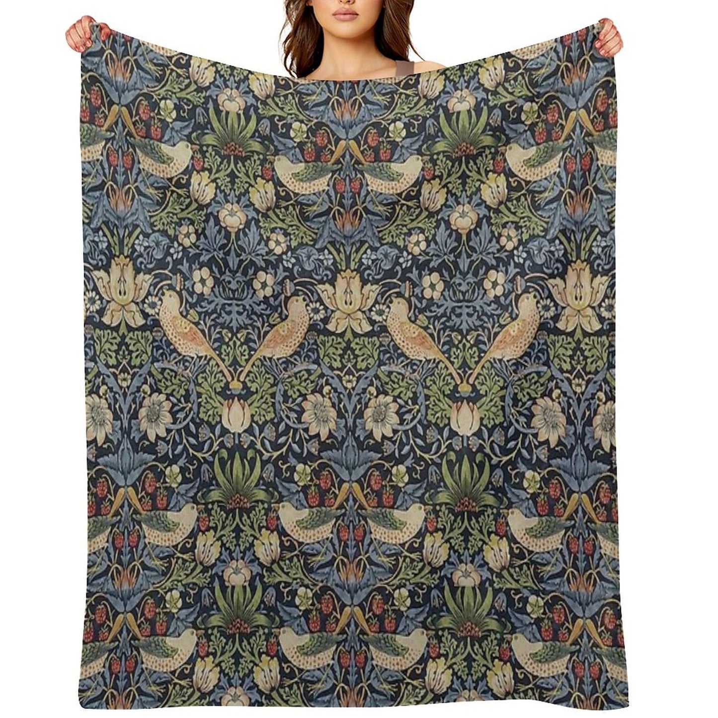 William Morris Strawberry Thief Pattern Throw Blanket