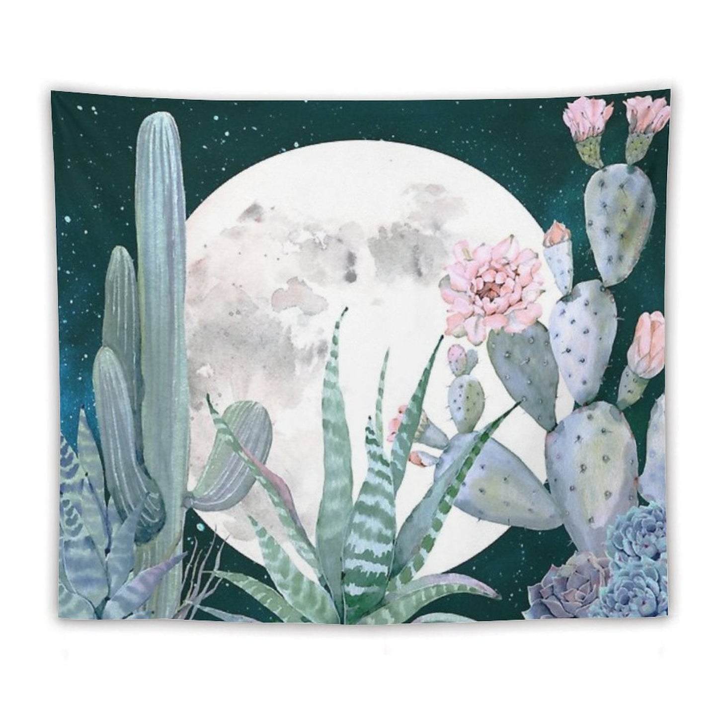 Cactus Nights Pretty Pink And Blue Desert Stars Cacti Illustration Tapestry