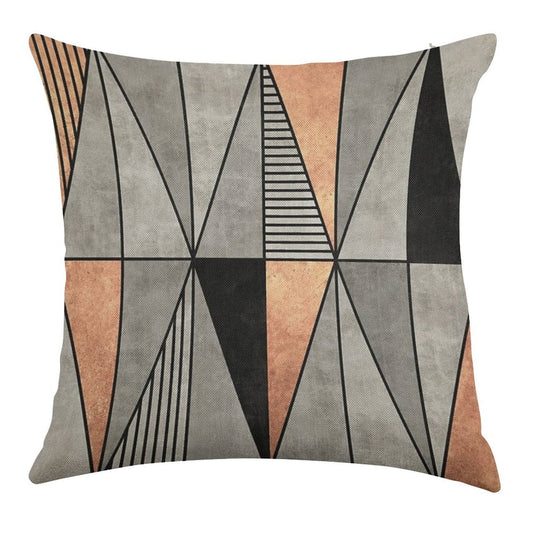 Concrete And Copper Triangles Linen Throw Pillow Cover