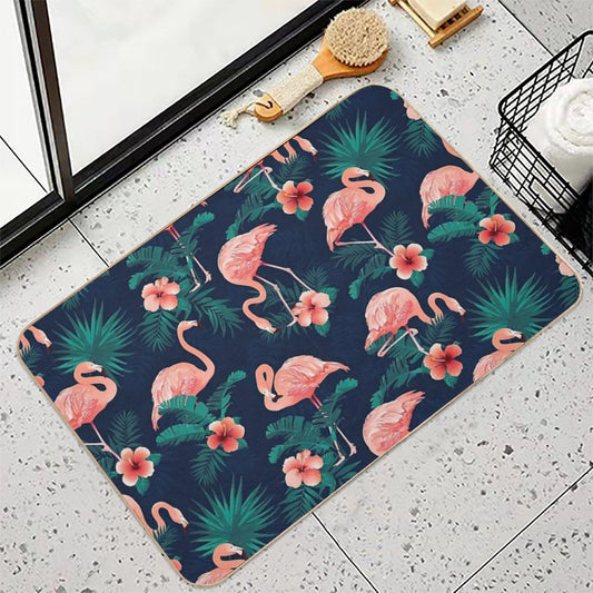 Flamingo Hibiscus Tropical Leaves Bath Mat